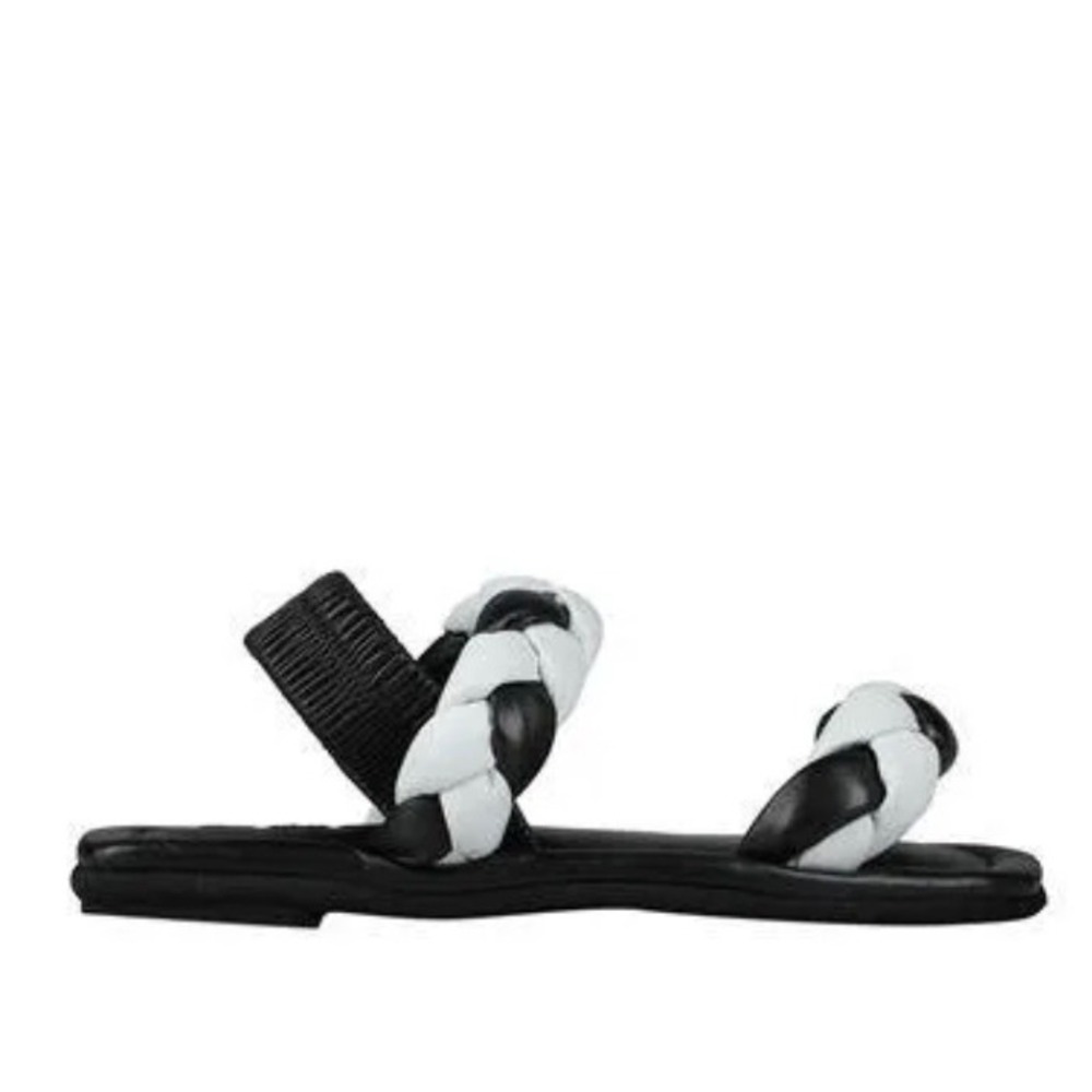 181 Isira Braided Nappa Leather Sandals Women 6 Black White Luxury Comfort Italy